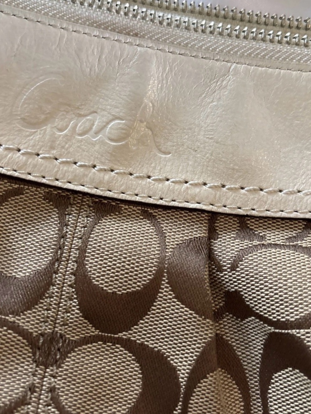 Coach Penelope Hippie Hobo Handbag Shoulder Bag F13744 Purse Khaki Putty C Logo - Picture 4 of 16